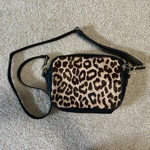 Margot Leopard Calf Hair and Black Leather Crossbody